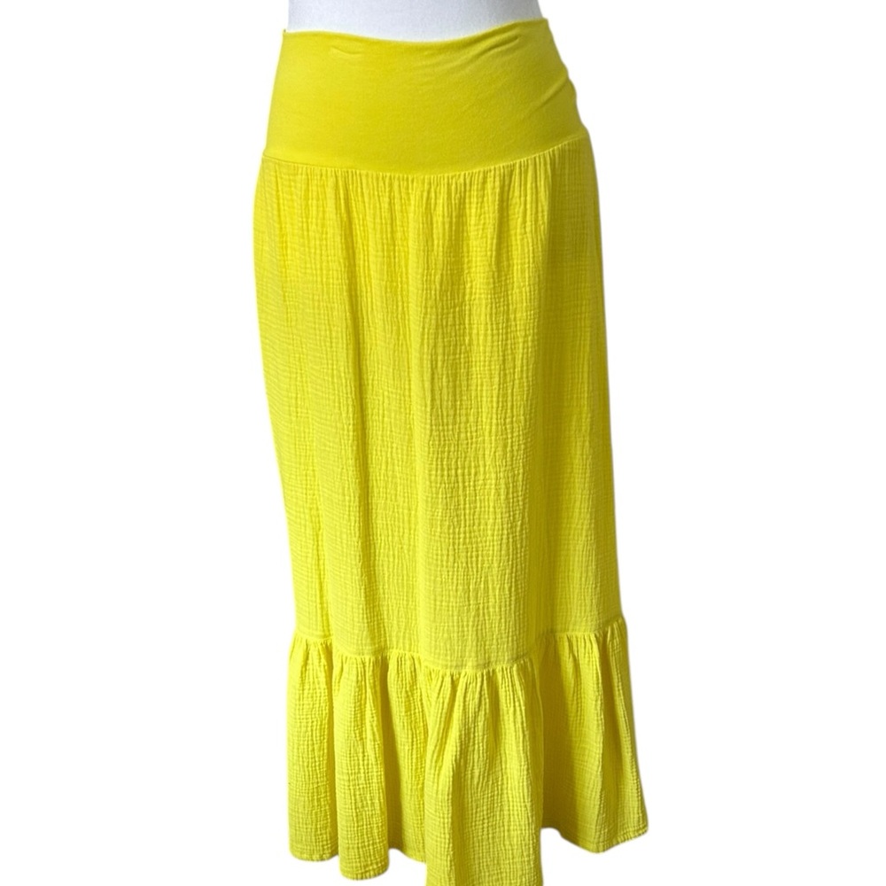 Bryn Walker gauze A-line yellow midi elastic waist skirt L nwt